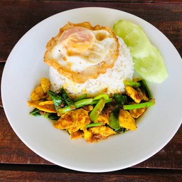 Rice Topped With Stir-Fried Chicken And Red Curry Paste