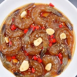 กุ้งดองซีอิ๊ว + สาหร่ายเกาหลี น้ำจิ้มซีฟู้ด  ชุดผัก