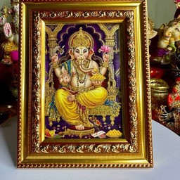 Framed Ganesha Statue in the Wealthy Pose, Eyes Opened