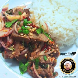 ข้าวลาบเนื้ิอตุ๋นแซ่บซี๊ด +น้ำซุปแสนอร่อย