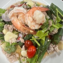 ยำกระเจี๊ยบเขียวกุ้งหมูสับ