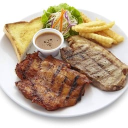 สเต็กเนื้อสันนอก+ไก่สไปซี่