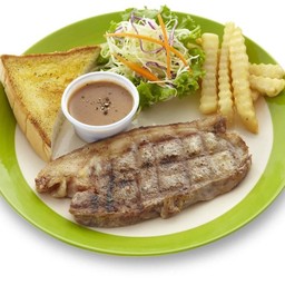 สเต็กเนื้อสันนอก ราดซอสพริกไทยดำ