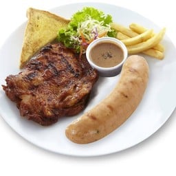 สเต็กไก่สไปซี่+ไส้กรอกหมูรมควัน