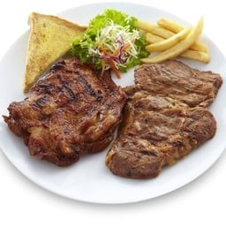 สเต็กหมูกระเทียม+ไก่สไปซี่