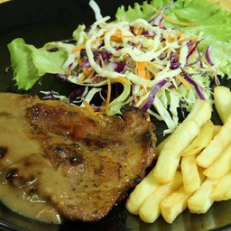 สเต็กหมูพริกไทยดำ