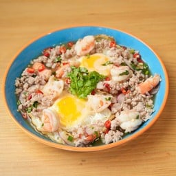Spicy Fried Eggs Salad with minced shrimp&Pork