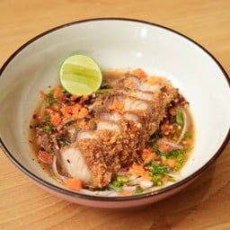 Salted egg yolk salad and Crispy Pork