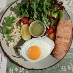 Grilled Salmon Steak with Quinoa Fried Rice