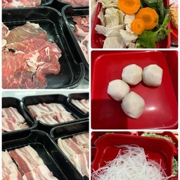 สันคอสไลด์ สามชั้นสไลค์ ชุดผัก ลูกชิ้นปลา วุ้นเส้น