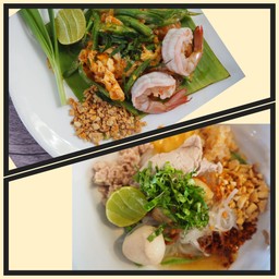 [เซตสุดฮิต] ก๋วยเตี๋ยวสุโขทัยต้มยำหมู + ผัดไทยกุ้งสด