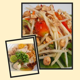 [เซตสุดฮิต] ก๋วยเตี๋ยวสุโขทัยต้มยำหมู + ส้มตำไทย