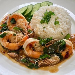 ข้าวราดกะเพรากุ้ง Stir-Shrimp with Thai Basil Rice