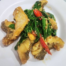 กระเพราปลากระพง กับข้าว