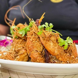 กุ้งแม่น้ำราดซอสมะขาม