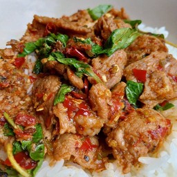 ข้าว (ผัดเผ็ด)หมูชิ้น (สันคอ)