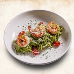 สปาเก็ตตี้ซอสโหระพา(เพสโต้)กุ้งย่าง