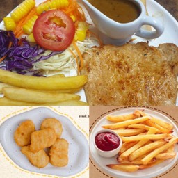 (ลด5%!)สเต็กหมู+เฟรนฟรายหรือนักเก็ต