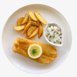 ฟิช & ชิพ ( ปลากระพง ) Fish & Chip ( Sea Bass )