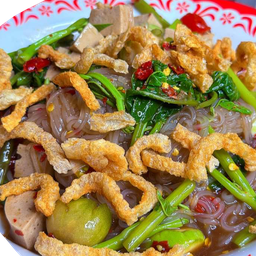 [อร่อยซ่ากับโค้ก] ยำหมูยอ เส้นเล็ก แคปหมู ปลาร้า +  โค้ก ออริจินัล (ขวด) 