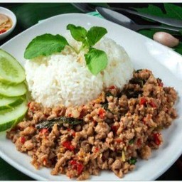 กะเพราหมูสับ+ข้าวสวย