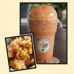 [เซตสุดฮิต] กากหมูกระเทียม + ชาเย็นพร้อมน้ำแข็ง