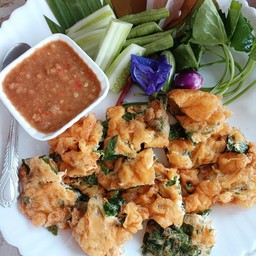 ไข่เจียวใบเหลียง+น้ำพริกกะปิ