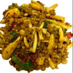 ( ข้าวไข่ระเบิด ) กะเพรา มังสวิรัติ เห็ด+ข้าวโพดอ่อน