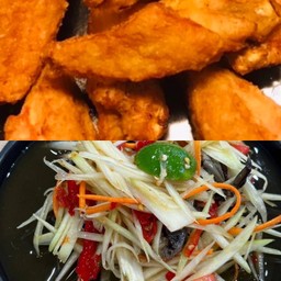 ส้มตำปูปลา+ปีกไก่ทอด