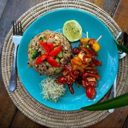 Wild Tribe Fried-rice with BBQ Tofu Skewers