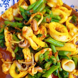 ปลาหมึกผัดพริกแกงใต้ (ราดข้าว)