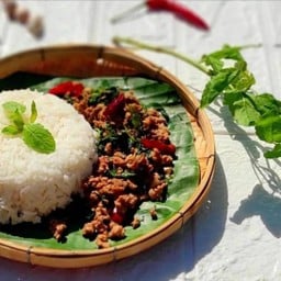 ผัดกะเพราหมูสับคั่วแห้ง พริกหอม