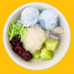 นำ้แข็งใสกะทินำ้ตาลเคี่ยว+ท้อปปิ้ง+ไอศกรีมกะทิอัญชัน