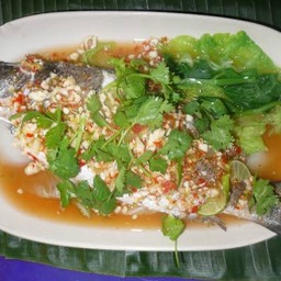 ปลากะพงนึ่งมะนาวทั้งตัว