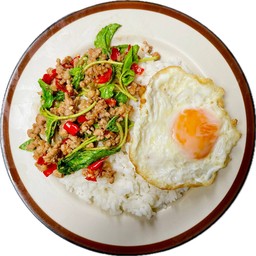 กะเพราที่ถูกต้อง 100 กรัม (ฟรี 1ฟอง ไข่ดาวกรอบ ไข่แดงไม่สุก)