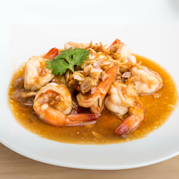 กุ้งแชบ๊วยผัดกระเทียมพริกไทย (กับข้าว)