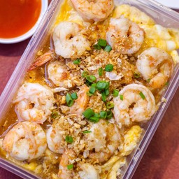 ข้าวไข่ข้นเยิ้ม + กุ้งกระเทียมพริกไทย
