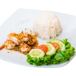 ข้าวหน้ากุ้งกระเทียมพริกไทย