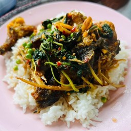 ผัดฉ่าปลาดุกราดข้าว