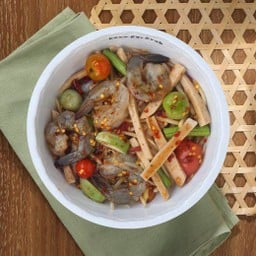 ส้มตำหมูยอ-กุ้งสด (ปลาร้า)