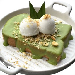 ขนมปังปิ้งสังขยา+ไอศกรีมกะทิ+ครัมเบิ้ล