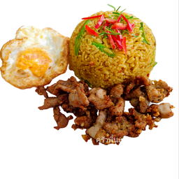 ข้าวคลุกเครื่องแกง+หมูทอดกระเทียม+ไข่ดาว