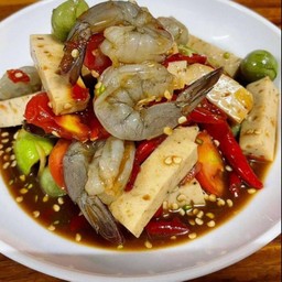 ตำเหลาไก่ยอ,กุ้งสด