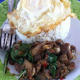 กระเพราเครื่องในไก่ไข่ดาว