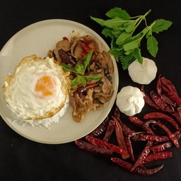 ข้าวกะเพราหมูชิ้น + ไข่ดาว