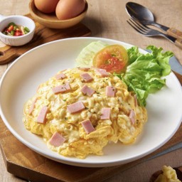 ข้าวไข่ข้นแฮมชีส Creamy Omelette with Ham Mozella cheese and Rice 🧀