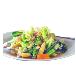 ผัดผักรวมมิตร ราดข้าว