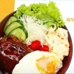 ข้าวหน้าแฮมเบอร์เกอร์ลิ้นวัว โลโคโมโค