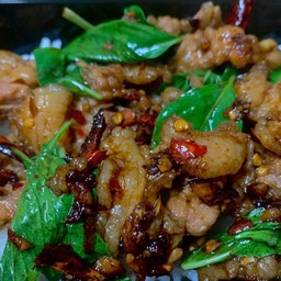 เนื้อผัดใบโหระพาราดข้าว
