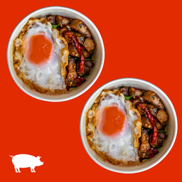 (โปรโมชั่น) อิ่มคู่ ข้าวกะเพราหมูกรอบ + ไข่ดาว x 2